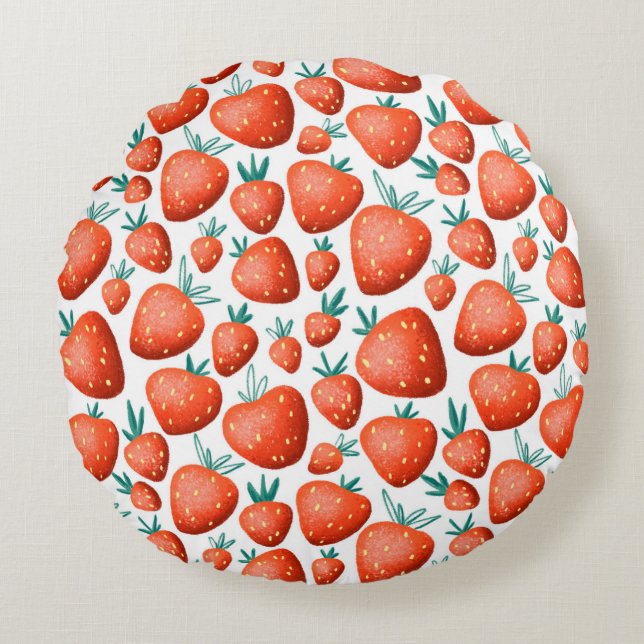 Red strawberries seamless pattern round pillow (Front)