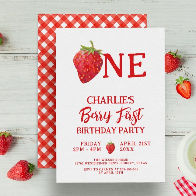 Red Strawberries Summer Berry First Birthday Invitation (Creator Uploaded)