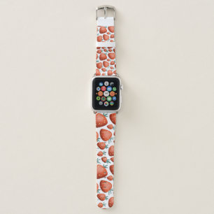 Red Strawberries White Background Seamless Apple Watch Band