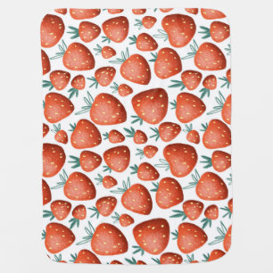 Red Strawberries White Background Seamless Baby Blanket