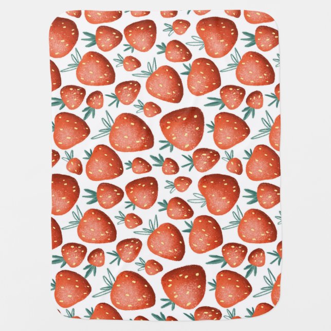 Red Strawberries White Background Seamless Baby Blanket (Front)