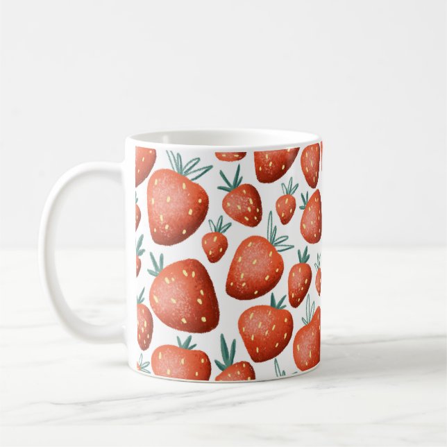 Red Strawberries White Background Seamless Coffee Mug (Left)