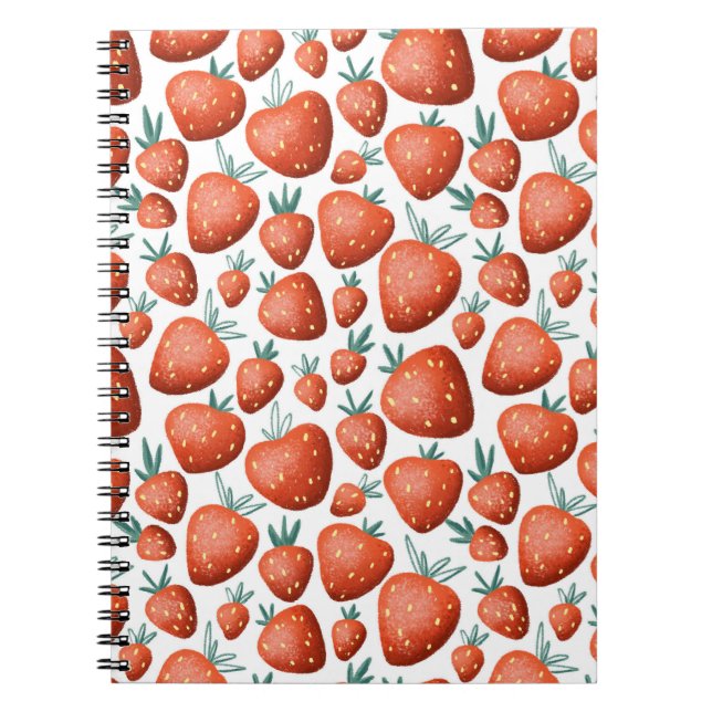 Red Strawberries White Background Seamless Notebook (Front)