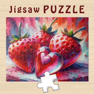 Red Strawberries with Glass Heart Painting - Jigsaw Puzzle