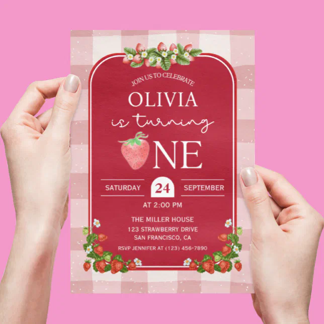 Red Strawberry 1st Birthday Girl Party Invitation | Zazzle