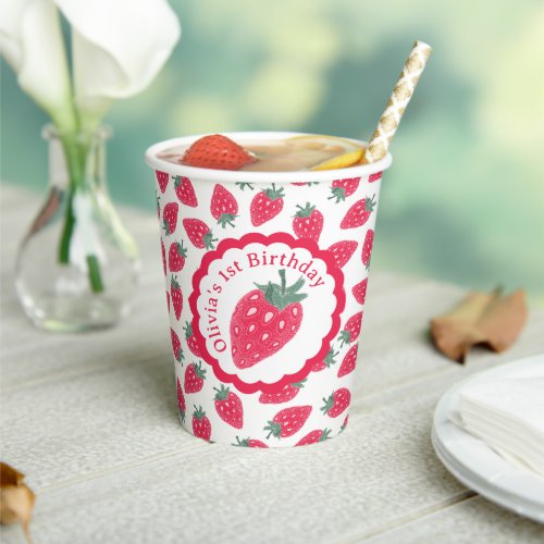 Red Strawberry 1st Birthday Party Paper Cups