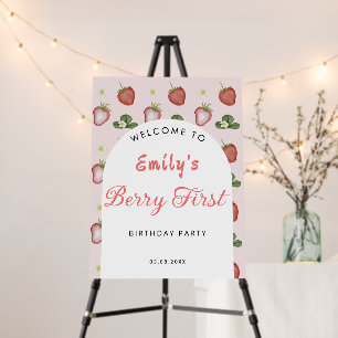Red Strawberry 1st Girl Birthday Party Welcome Foam Board