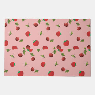 Red Strawberry and Cherry Pattern Pink Fruit Doormat