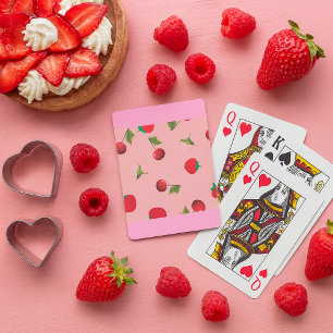 Red Strawberry and Cherry Pattern Pink Fruit Poker Cards