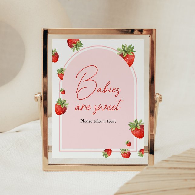 Red Strawberry Baby Shower Babies are Sweet Poster (Boho Berry Sweet Baby Shower Babies are Sweet Sign)