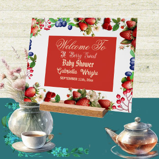 Red Strawberry Baby Shower | Blue Berry Sweet Cute Acrylic Sign