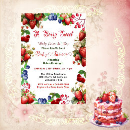 Red Strawberry Baby Shower | Blue Berry Sweet Cute Invitation