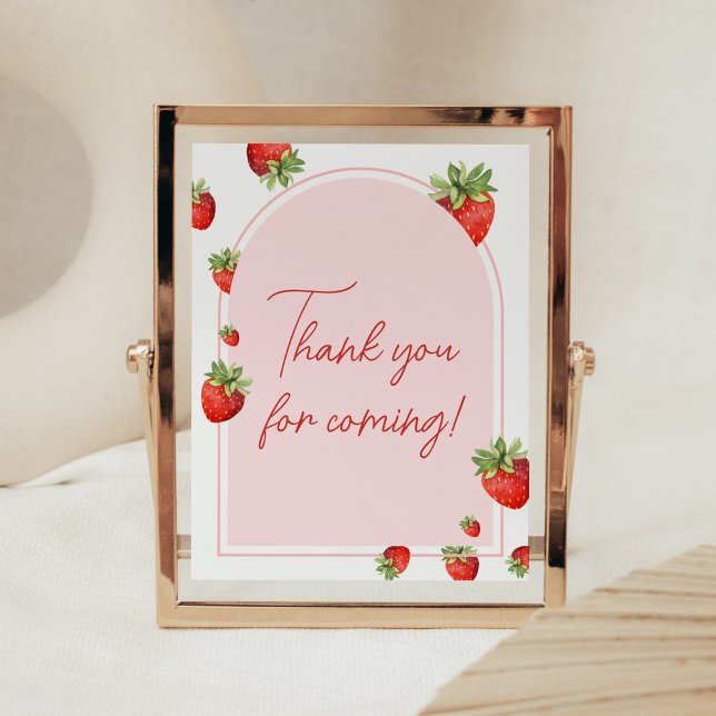 Red Strawberry Baby Shower Thank you for Coming Poster (Boho Berry Sweet Baby Shower Thank you for Coming Sign)