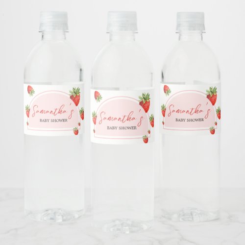 Red Strawberry Baby Shower  Water Bottle Label