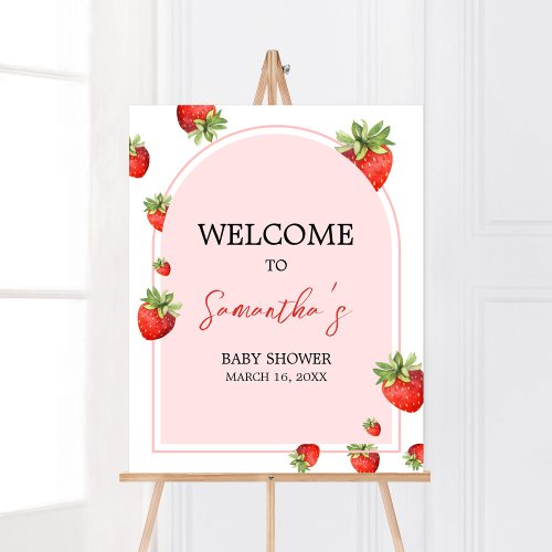 Red Strawberry Baby Shower Welcome Poster