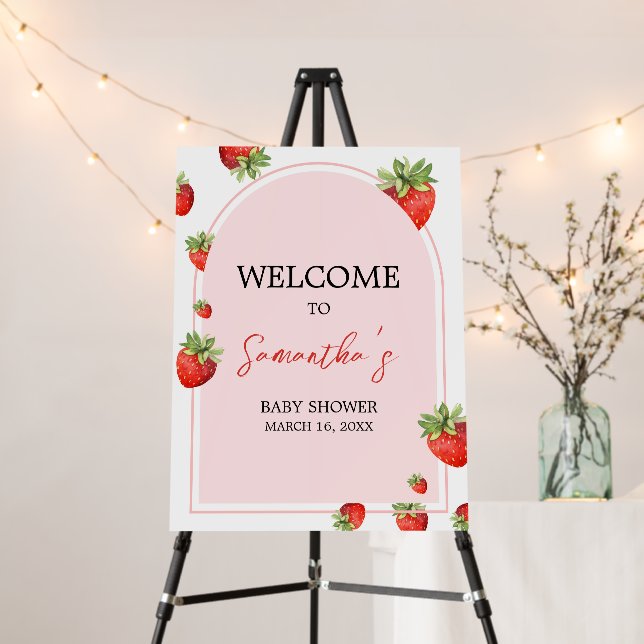 Red Strawberry Baby Shower Welcome Sign (In Situ (Stand))