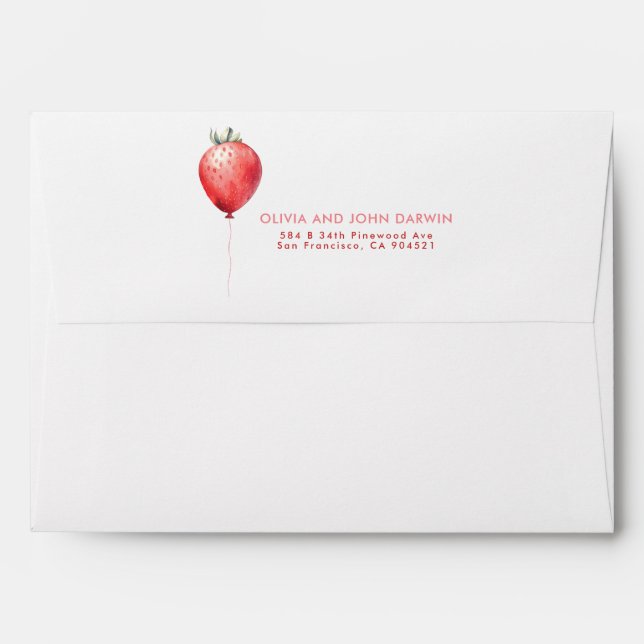 Red Strawberry Balloon Cute Playful Envelope (Back (Top Flap))