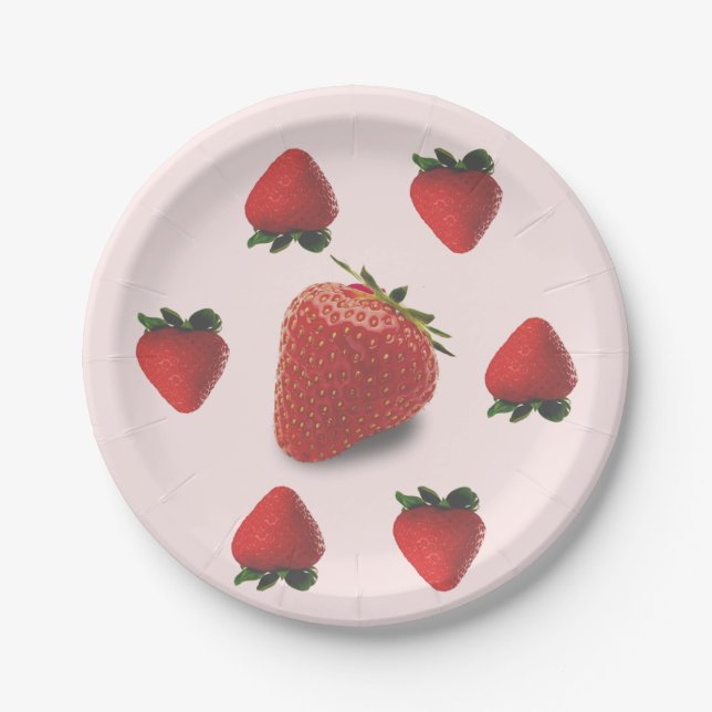  Red Strawberry Berries Birthday Summer Party Paper Plates (Front)