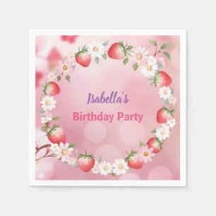 Red Strawberry berry Daisy Birthday Party for her Napkins