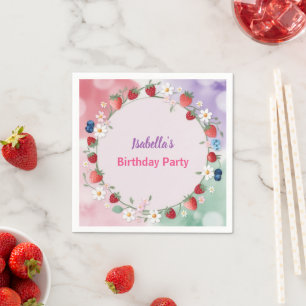 Red Strawberry berry Daisy Birthday Party for her Napkins