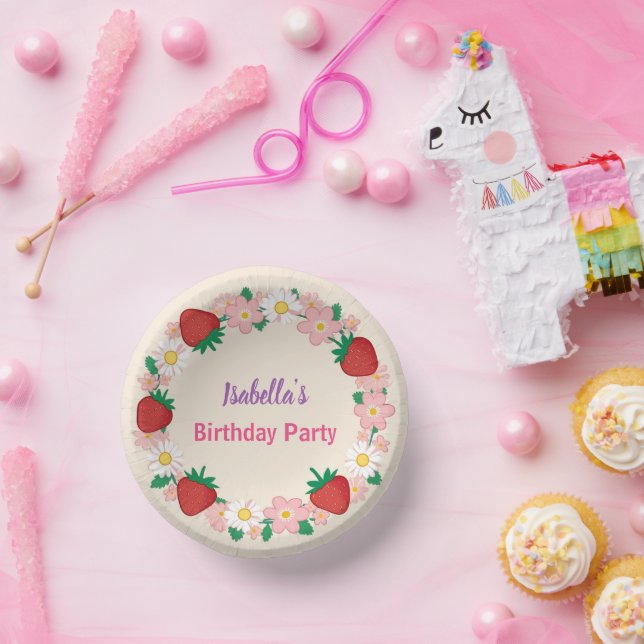 Red Strawberry berry Daisy Birthday Party for her Paper Bowls (Party)