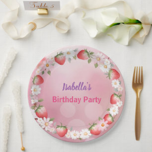 Red Strawberry berry Daisy Birthday Party for her Paper Plates