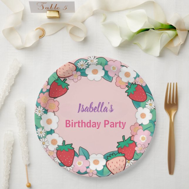 Red Strawberry berry Daisy Birthday Party for her Paper Plates (Wedding)