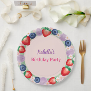 Red Strawberry berry Daisy Birthday Party for her Paper Plates