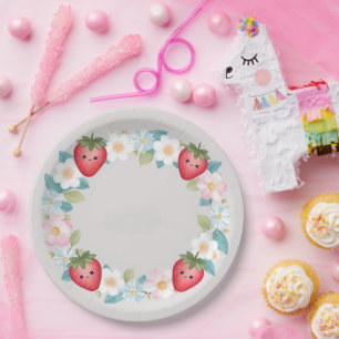 Red Strawberry berry Daisy Birthday Party for her Paper Plates