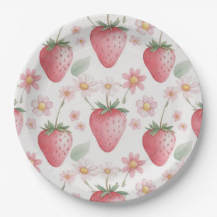 Red Strawberry berry Daisy Birthday Party for her Paper Plates
