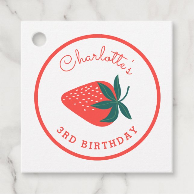 Red Strawberry Berry Favor Tags (Front)