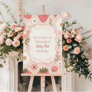 Red Strawberry Berry First 1st Birthday Party Foam Board