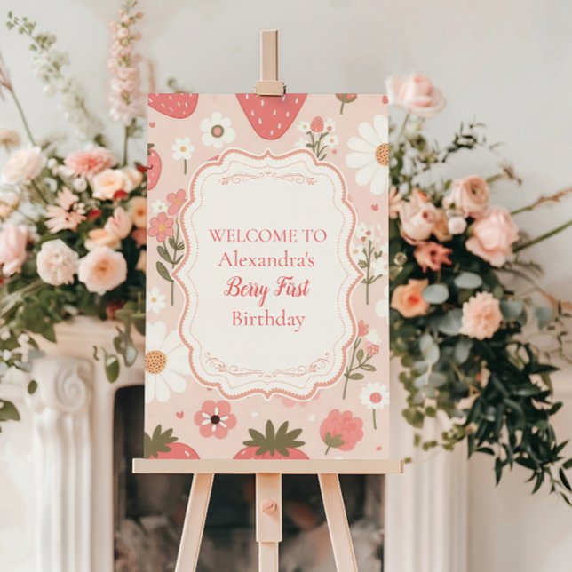 Red Strawberry Berry First 1st Birthday Party Foam Board (Creator Uploaded)