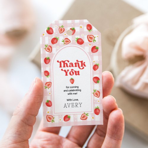 Red Strawberry Berry First Birthday Thank You Gift Tags
