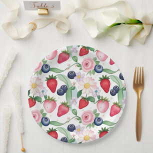 Red Strawberry berry Rose Birthday Party for her Paper Plates