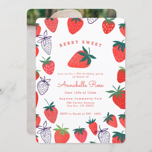 Red Strawberry Berry Sweet Birthday Invitation