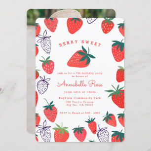 Red Strawberry Berry Sweet Birthday Invitation