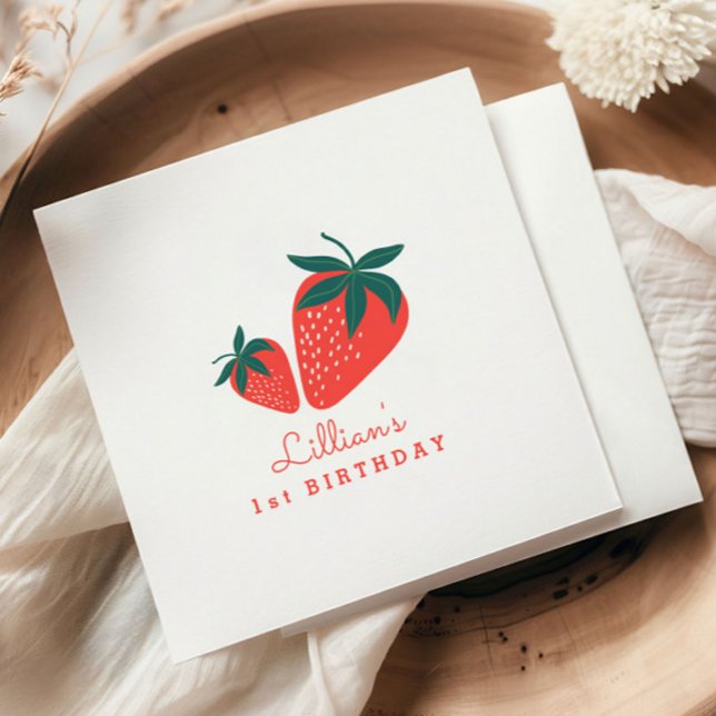 Red Strawberry Berry Sweet Birthday Napkins (Creator Uploaded)