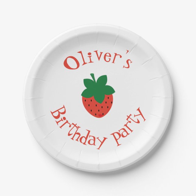 Red Strawberry Birthday Party Paper Plates (Front)