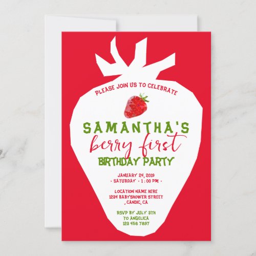 Red StrawBerry Birthday Simple Triangle Invitation