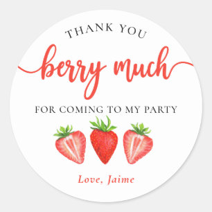 Red Strawberry Birthday Thank You Berry Much Classic Round Sticker