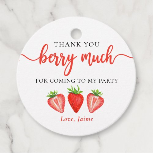Red Strawberry Birthday Thank You Berry Much Favor Tags
