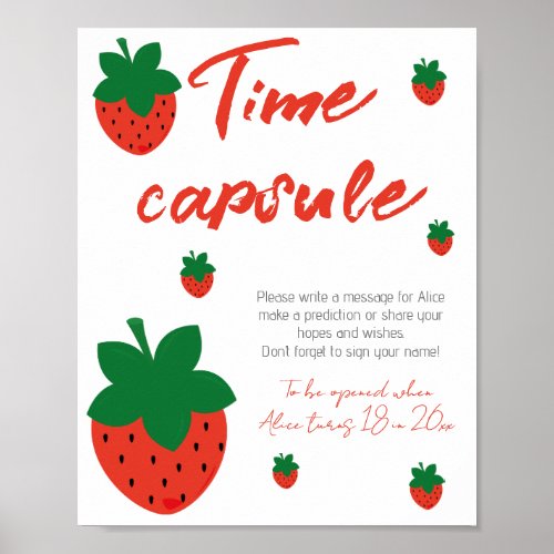 Red Strawberry Birthday Time Capsule Poster