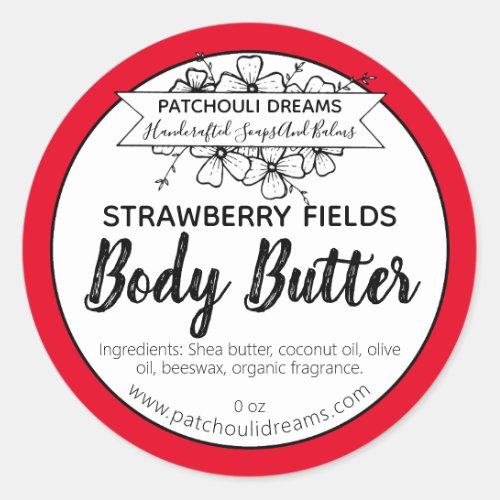 Red Strawberry Body Butter Labels
