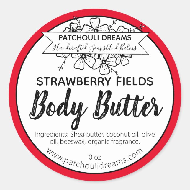 Red Strawberry Body Butter Labels (Front)