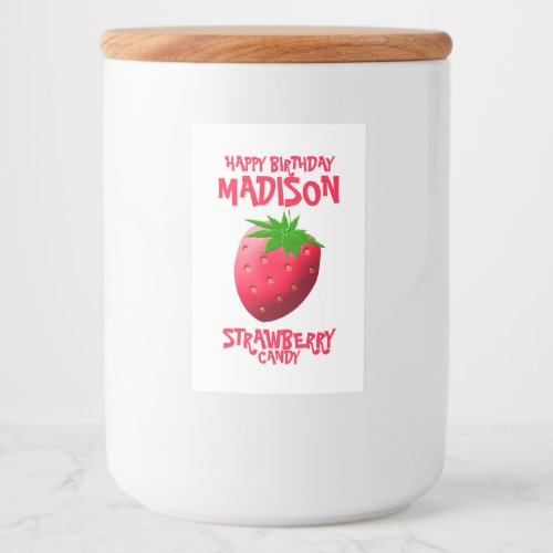 Red Strawberry Candy Happy Birthday Food Label