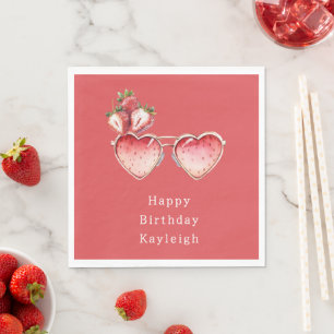 Red Strawberry Colored Heart Glasses Birthday Napkins