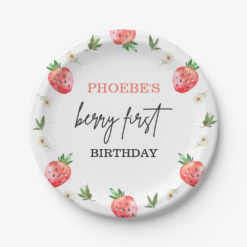 Red Strawberry Daisy Foliage Berry First Birthday Paper Plates