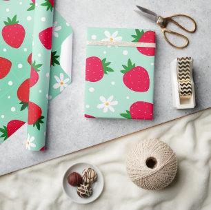 Red Strawberry flowers Birthday Party for her Wrapping Paper