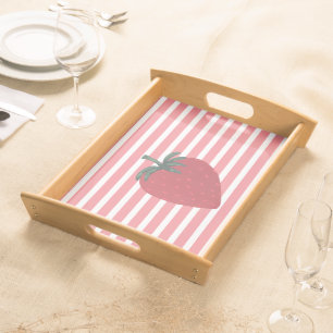 Red Strawberry Fruit and Stripes Serving Tray